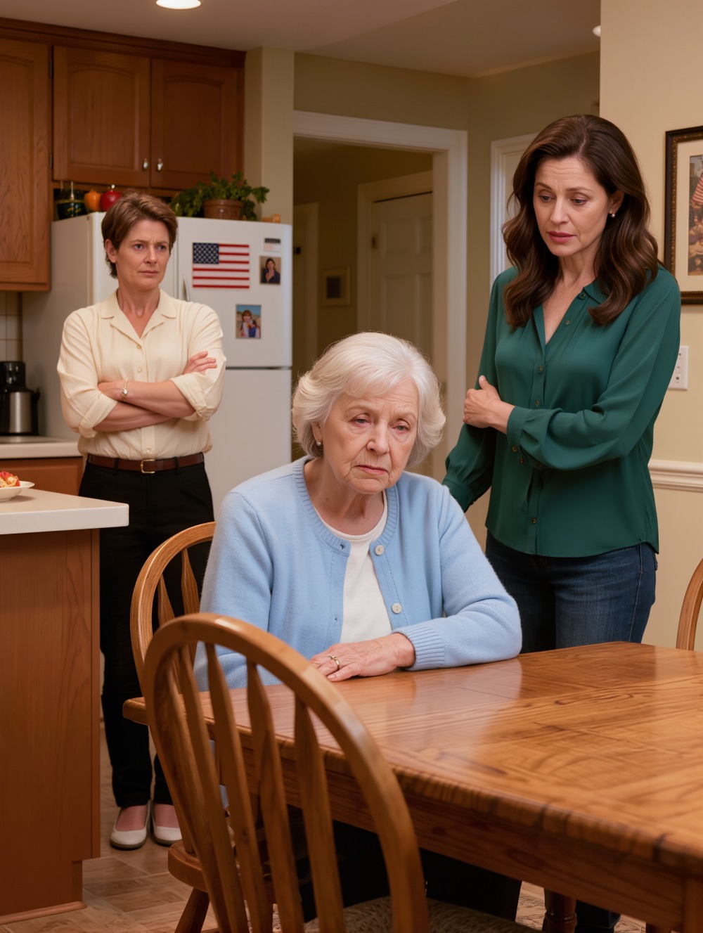 Min dotter såg mig sitta i mörkret och frågade försiktigt, ‘Mamma, varför finns det inget att äta i köket? Du får 10 000 dollar i månaden.’ Min svärdotter gick ut och sade sakligt, ‘Jag kontrollerar varje dollar hon får.’ Min dotter tog långsamt av sig sina örhängen, tittade rakt på henne och sade, ‘Då slutar den kontrollen från och med idag.’