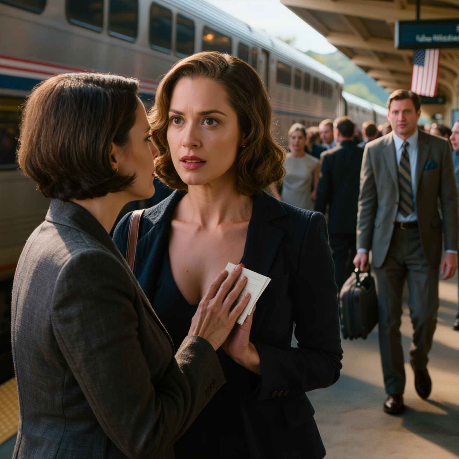 På tåget till vår årsdagssemester stirrade en främling på min man i åtta timmar i sträck… och när hon äntligen rörde sig, smög hon in en skrynklig lapp i min hand som förvandlade vårt perfekta äktenskap till en brottsplats i mitt huvud