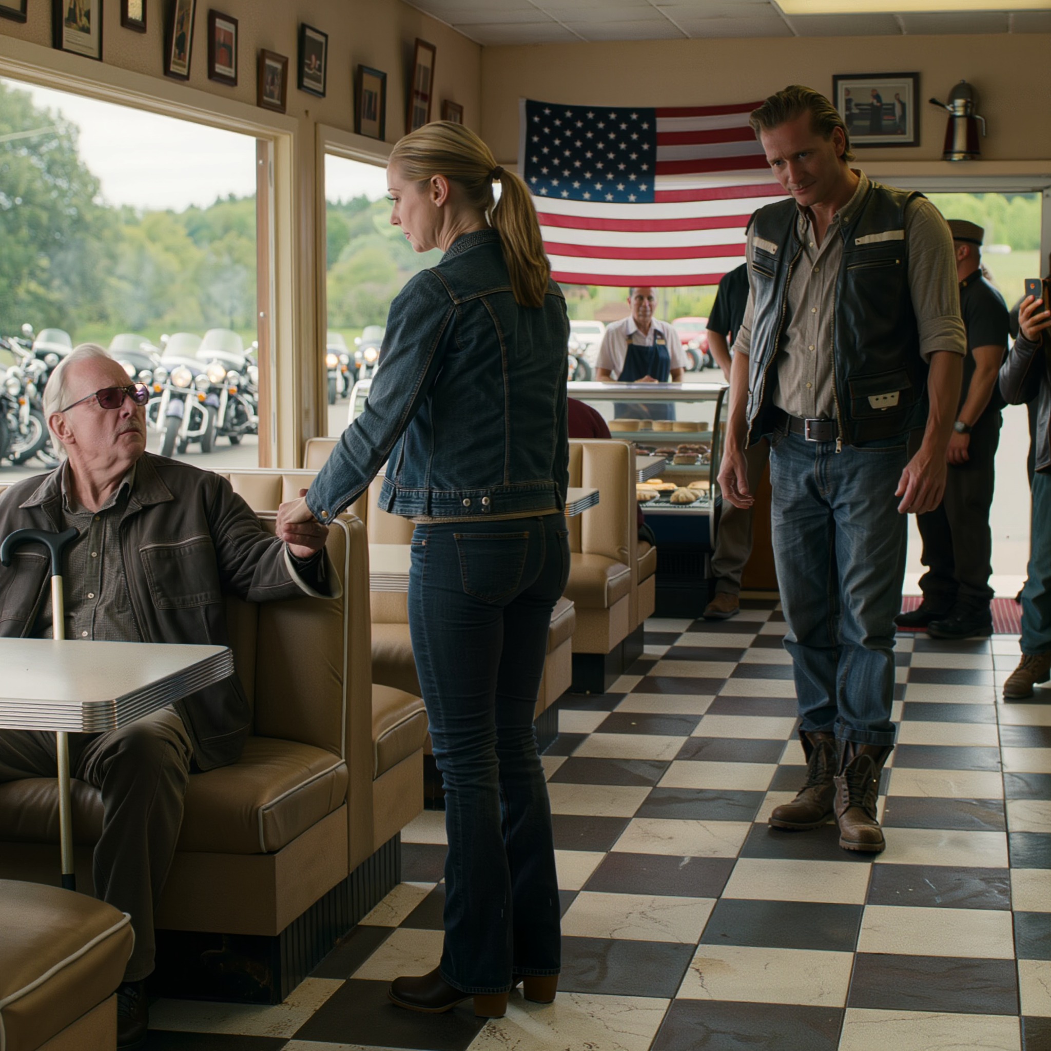 Ett Högljudt Gäng Gick In På Vår Diner—Tills En Tyst Ringning Förändrade Rummet.