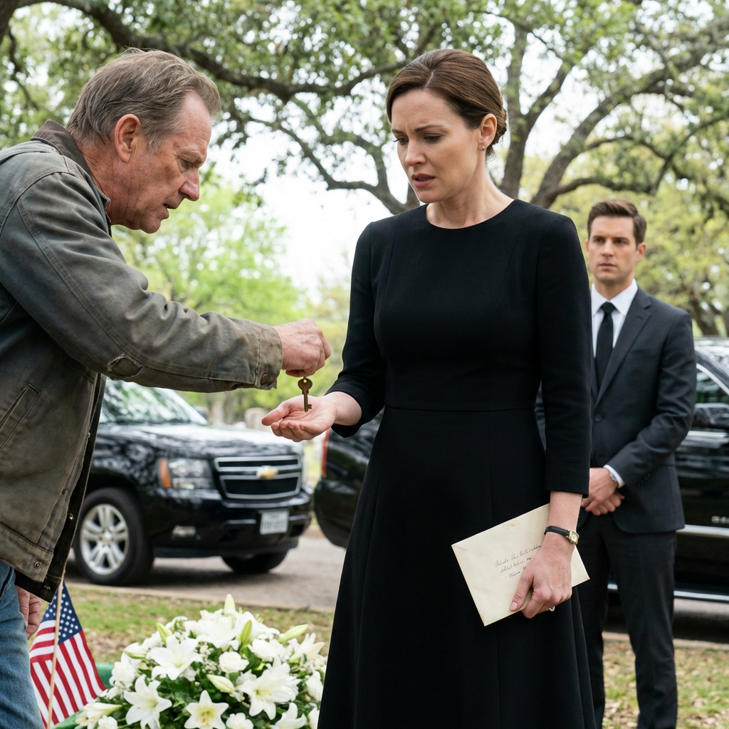 Na pogrzebie mojego ojca cmentarny grabarz cicho odciągnął mnie na bok, rozejrzał się, żeby upewnić się, że nikt nie słucha, i powiedział: „Pani, twój ojciec zapłacił mi za pochówek pustej trumny.” Myślałam, że to jakiś okrutny żart, aż wsunął mi do dłoni starą mosiężną klucz i szepnął: „Niech twój mąż się nie dowie. Idź od razu do pokoju 20.” Gdy dotarłam do drzwi i weszłam do środka, zrozumiałam, dlaczego czekał z tym do pogrzebu.