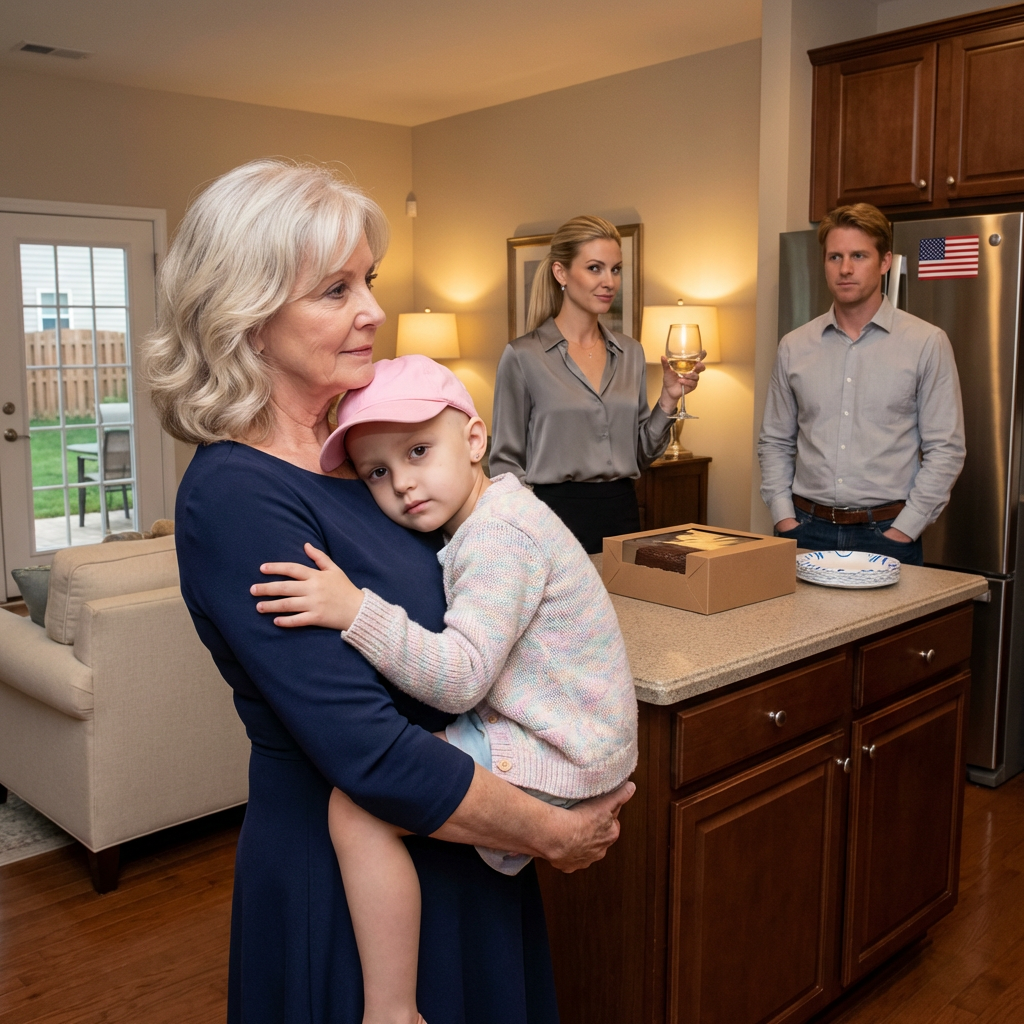 Na rodzinnej imprezie urodzinowej w Ohio poczułam zimno, gdy zobaczyłam moją sześcioletnią wnuczkę ukrytą pod różową czapką po tym, co zrobili jej z włosami. Moja synowa podniosła szklankę i zaśmiała się, że to „tylko żart”. Nie powiedziałam nic. Podniosłam dziecko i wyszłam, podczas gdy mój syn krzyczał, że przesadzam. Ale następnego ranka stał na moim ganku z drżącym głosem, błagając, żebym nie kontynuowała tej sprawy.