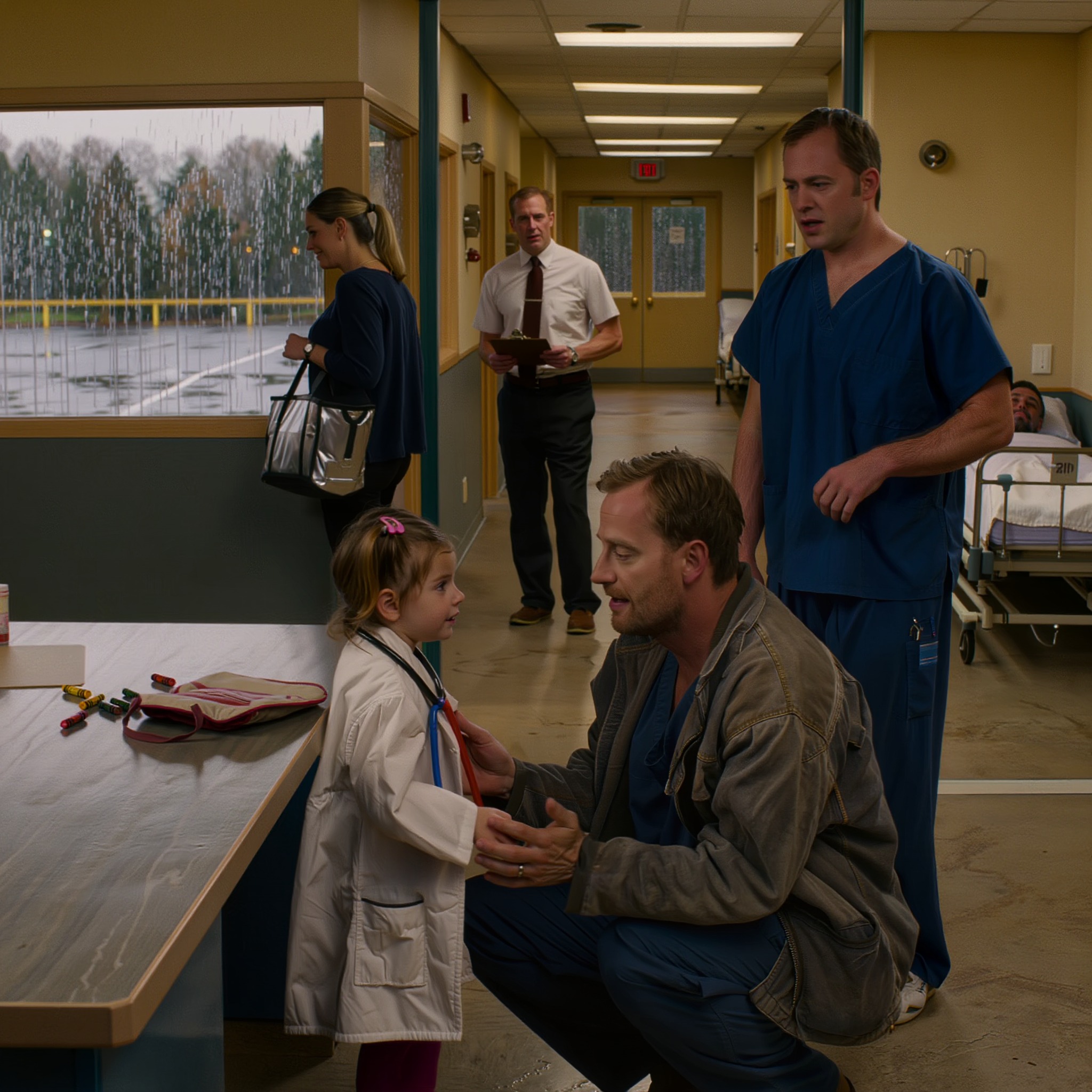 Eu Era Um Pai Solteiro Em Dificuldades, Então Levei Minha Filha Comigo Para Meu Turno Noturno no Hospital. Ela Queria Ajudar E Entrou No Quarto De Um Paciente Quieto — E No Momento Seguinte, TODOS SE Voltaram Para Essa Porta.