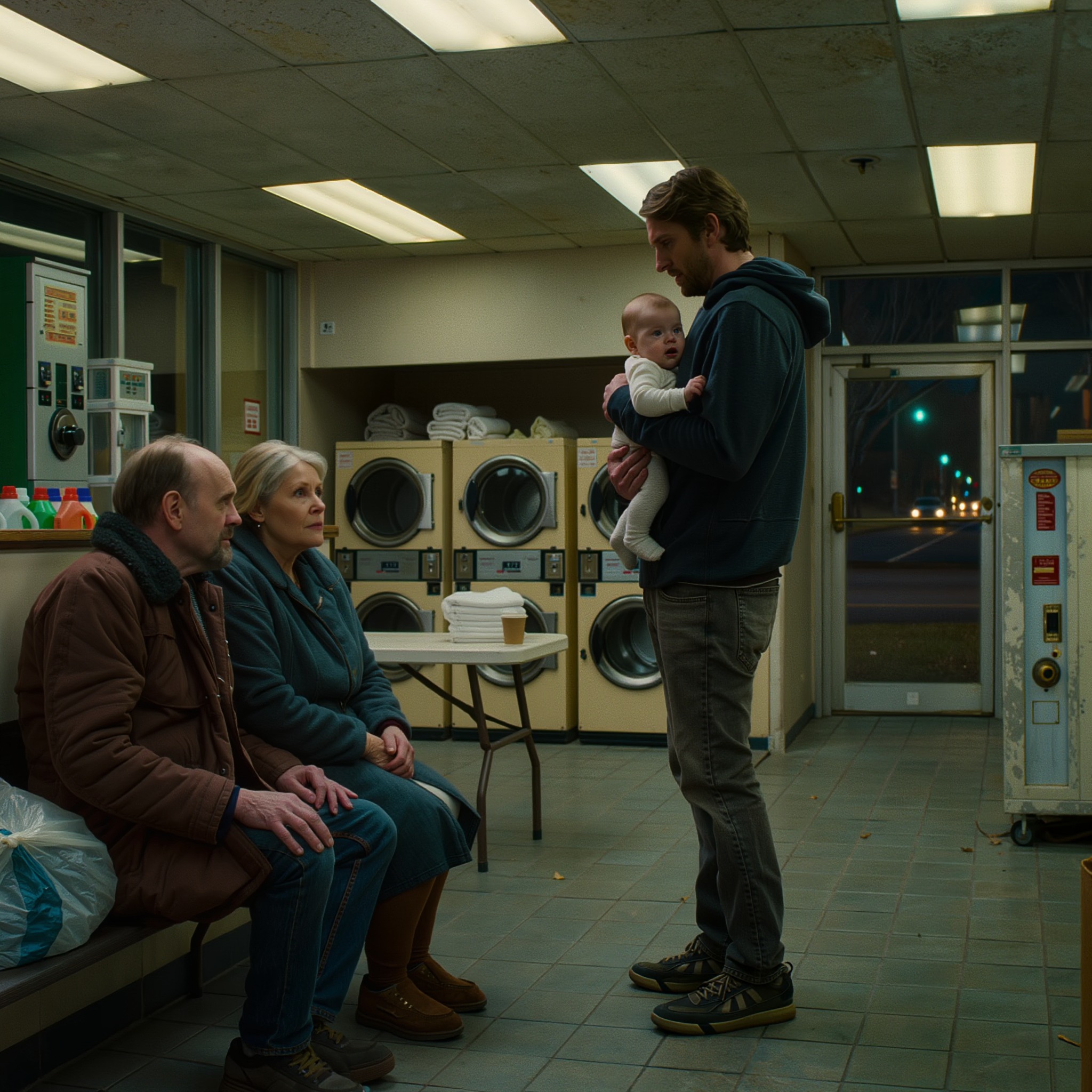 Um Pai Solteiro Parou Em Uma Lavanderia Uma Noite Tarde E Conheceu Um Casal Idoso Sem Lugar Para Ir. Ele Os Trouxe Para Casa, Pensando Que Seria Apenas Por Uma Noite. MAS NÃO MUITO TEMPO DEPOIS, UMA BATIDA AGUDA CHEGOU À PORTA…