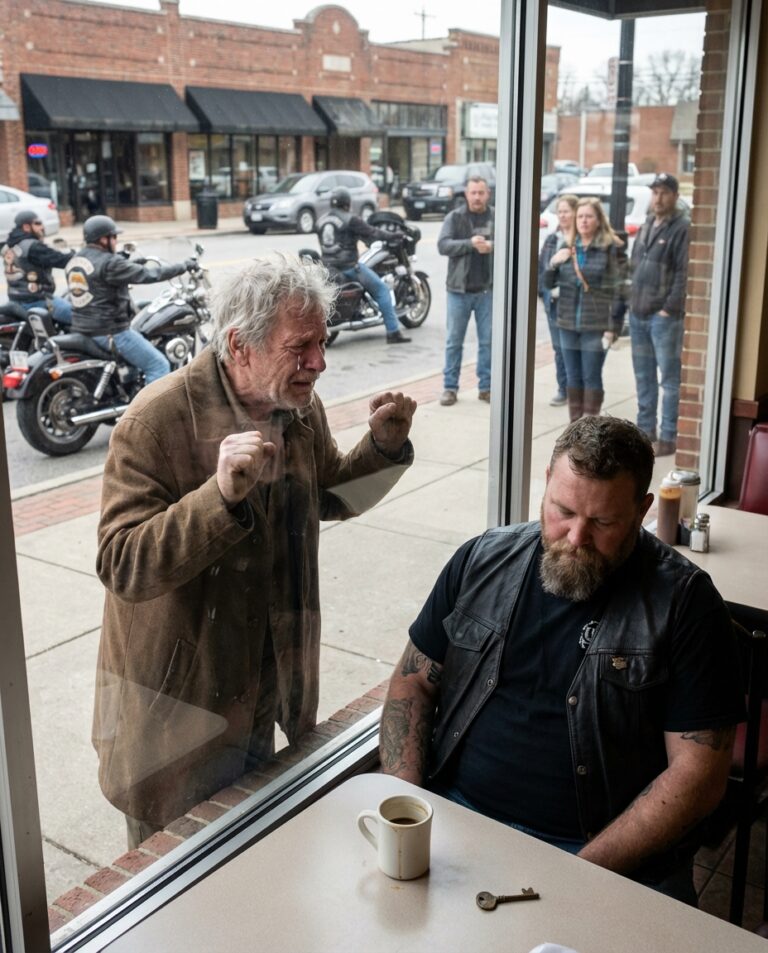 Den gamle mannen som inte skulle sluta slå i glaset — tills sanningen om den tysta motorcyklisten förändrade allt