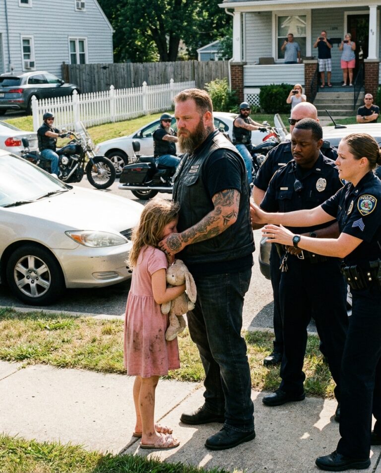 Liten flicka höll fast vid en motorcyklist och vägrade låta polisen ta honom — tills sanningen förändrade allt