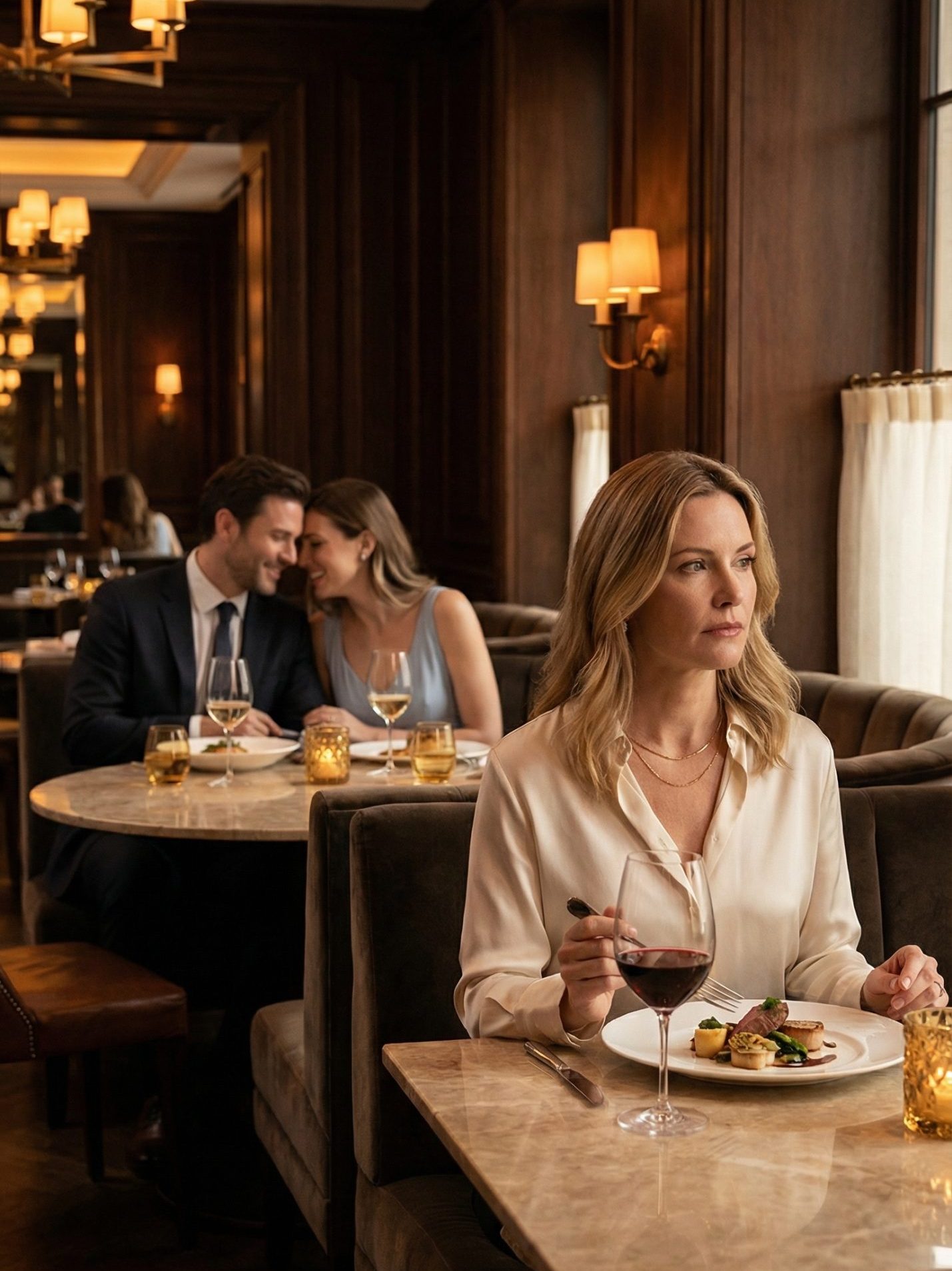 Mój mąż napisał do mnie, że nadal jest w biurze… podczas gdy siedział zaledwie dwa stoliki dalej z inną kobietą w naszej rocznicę. Myślał, że to tylko kłamstwo, które odkryję — ale kiedy drzwi się otworzyły i weszli agenci, zdałam sobie sprawę, że moje imię zostało użyte w czymś znacznie większym.