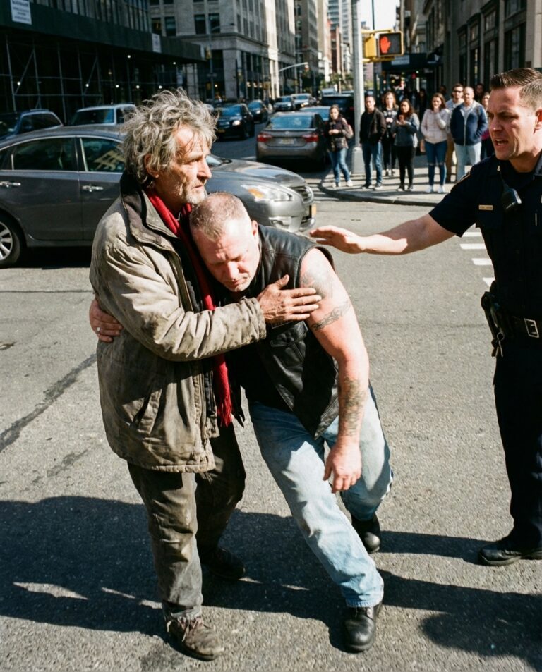 En hemlös man kramade en motorcyklist i mitten av trafiken — Vad som hände sedan lämnade hela staden tyst