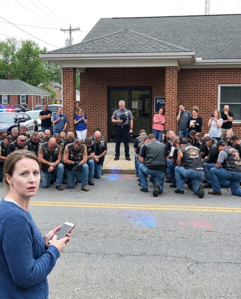 Flera dussin motorcyklister knäböjde utanför en polisstation — och ingen förstod varför förrän det var för sent