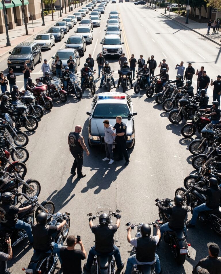 Trettio motorcyklister omringade en stoppad polisbil — Det som alla trodde var avskräckning blev till något ingen förväntade sig