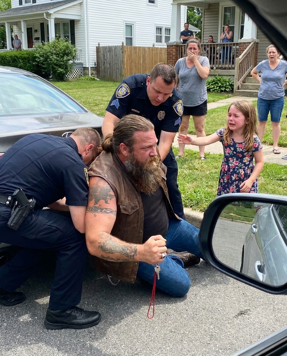 Polisen slog ner en motorcyklist på marken framför en gråtande flicka — sedan skrek hon något som frös alla