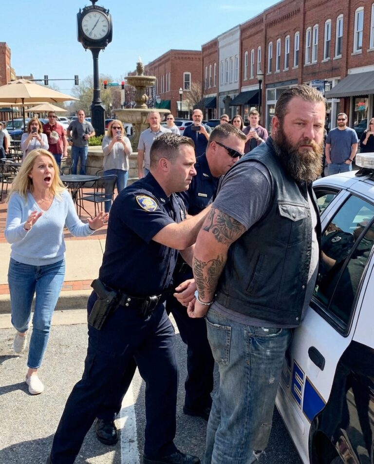 Motocyklisten blev handfängslad framför alla — tills en kvinna skrek en mening som förändrade allt