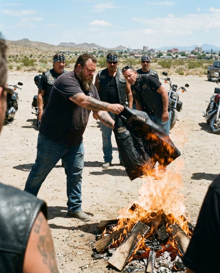 Den mest fruktade motorcyklisten kastade sin väst i elden — När orden inuti dök upp tystnade hela motorcykelklubben