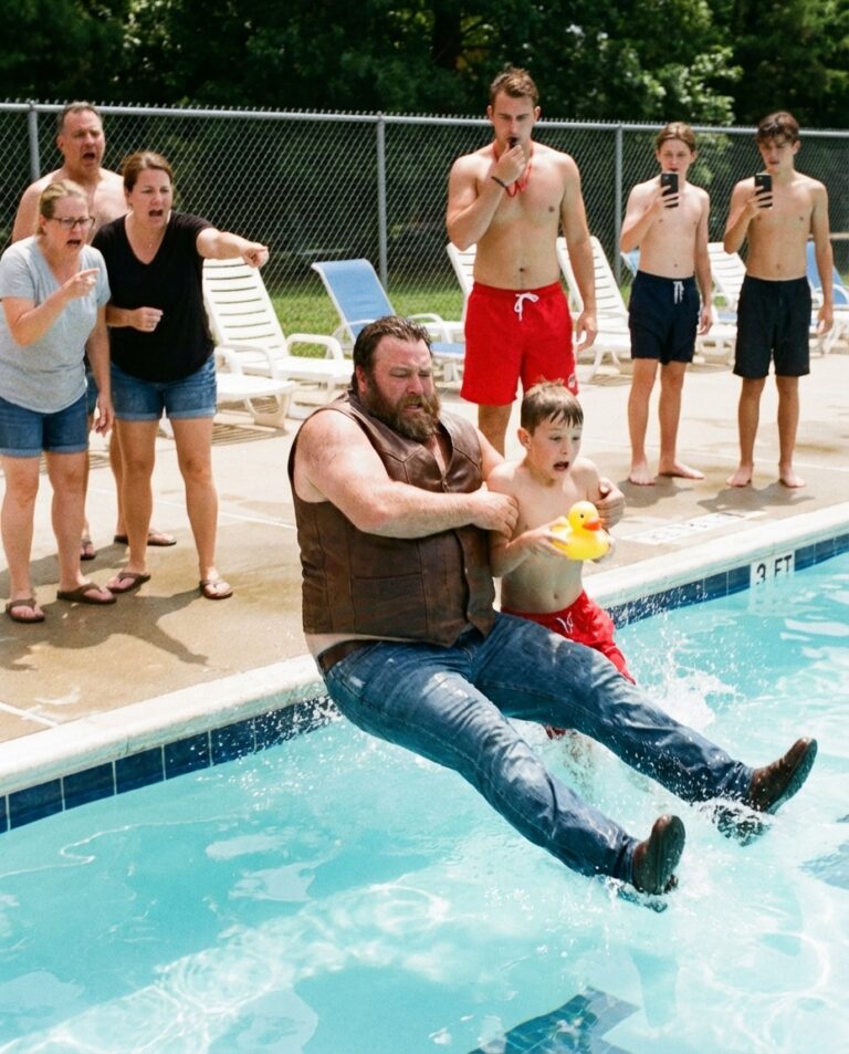 En Ryttare Plötsligt Hoppar I en Offentlig Pool och Greppar en Liten Pojke — Minuter Senare Avslöjade Säkerhetskameran Det EnA Ting som Hela Grannskapet Missat