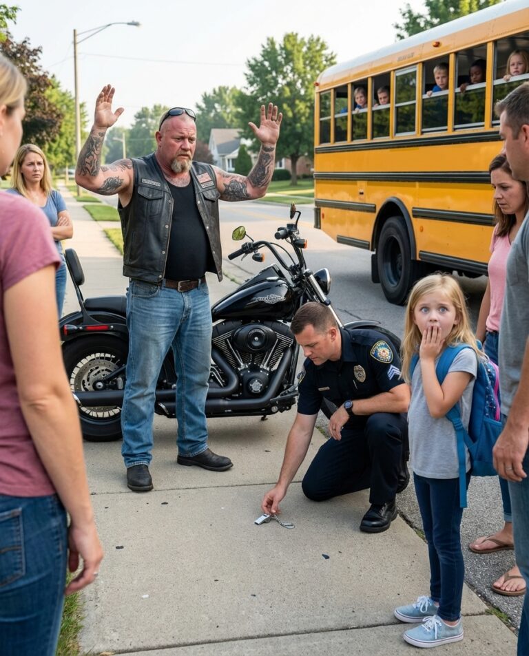En tyst motorcyklist följde skolbussen i två månader — när polisen äntligen stoppade honom blev sanningen mållös