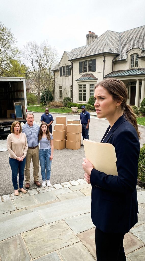 Efter min examen flyttade jag tyst min morfars miljonärv till en trust, bara för säkerhets skull… På söndagen dök mina föräldrar och syster upp med flyttare, leende och sade “huset är i hennes namn nu, du är ute,” tills de frös till när de såg vem som stod på verandan, hållande mappen.