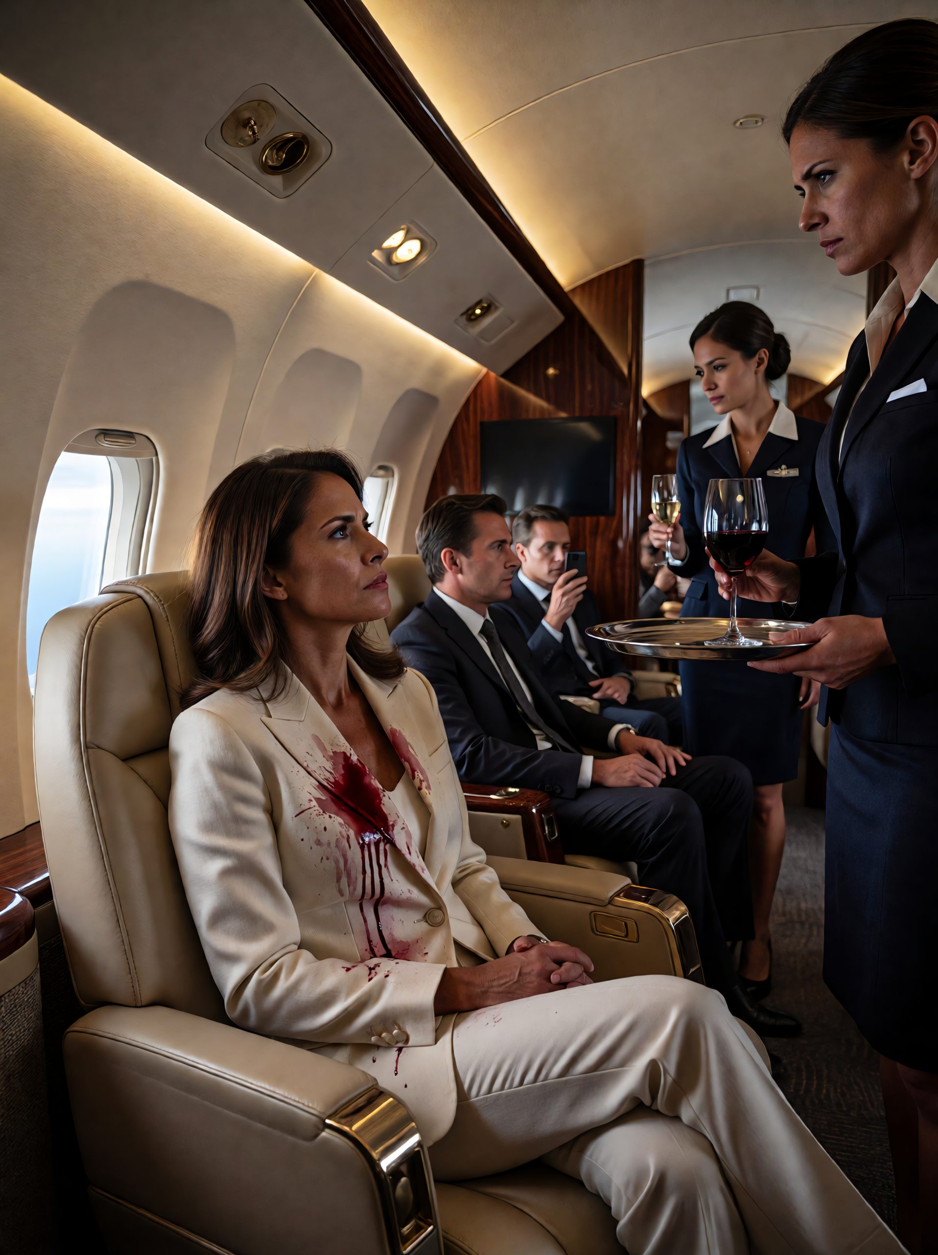 På 35 000 fot i första klass hånade en flygvärdinna en kvinna för att ha beställt kolsyrat vatten — och “råkade” sedan spilla rödvin på henne. När planet landade hade den tysta passageraren redan satt igång händelser som skulle avsluta flygvärdinnans karriär och allvarligt skada flygbolagets rykte