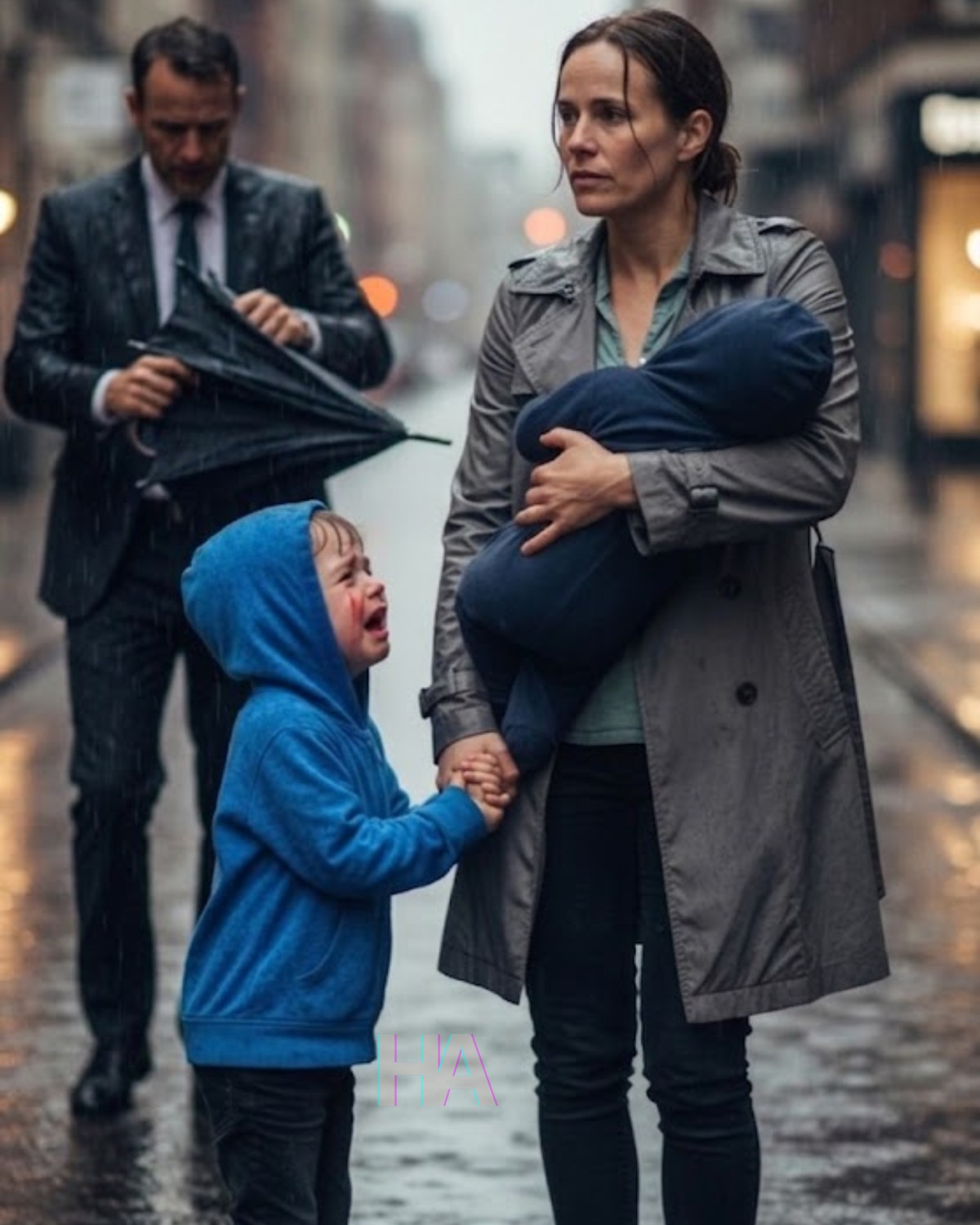 Billionären såg en fattig mamma trösta sin försvunna son i regnet… Och vad han lärde sig om henne förändrade alla tre för alltid