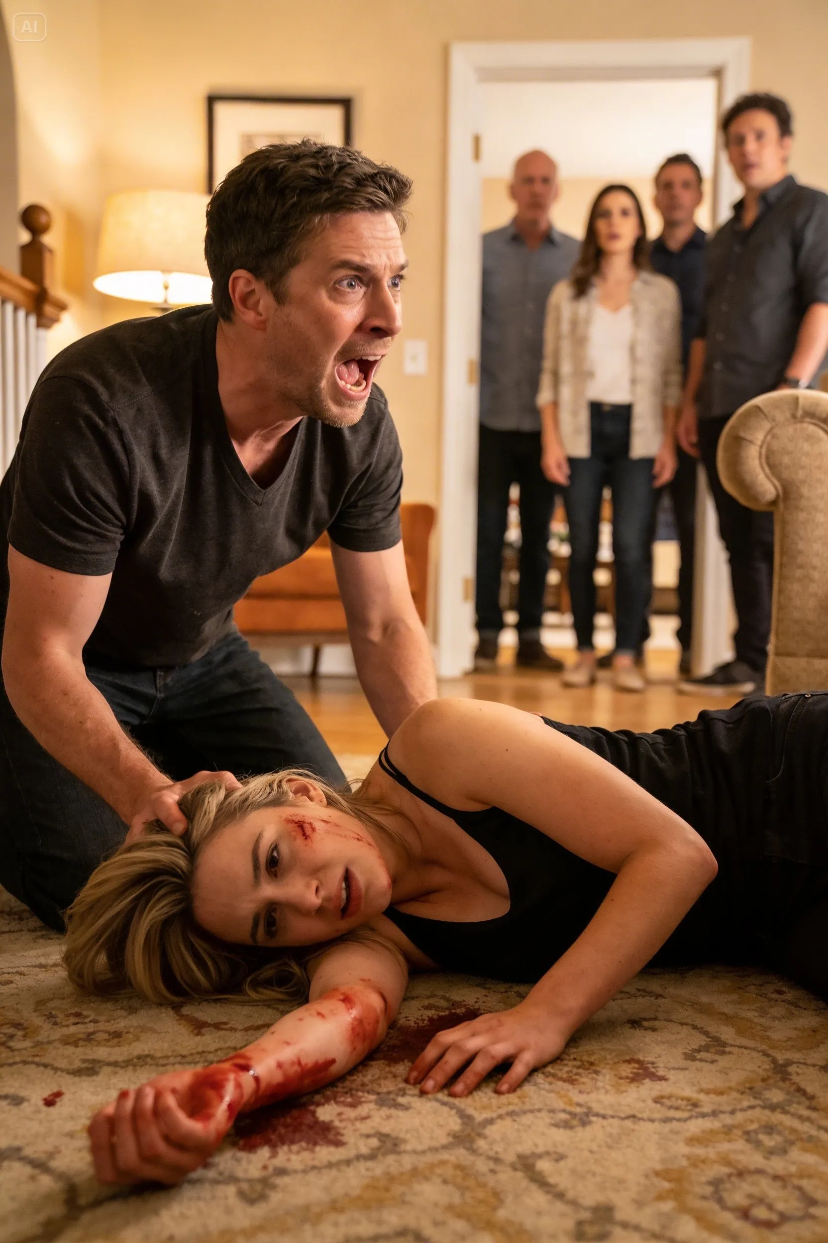 Min dotter ringde mig gråtande: “Pappa, snälla, kom och hämta mig.” När jag kom till hennes svärföräldrar, blockerade hennes svärmor dörren och sa: “Hon lämnar inte.” Jag tvingade mig in, och i samma ögonblick som jag såg min dotter på golvet förstod jag att detta inte var “familjedrama.” Det var något de hade dolt med flit. De trodde att jag skulle gå därifrån tyst. De hade ingen aning om att en fars raseri snart skulle bränna hela deras värld till aska.