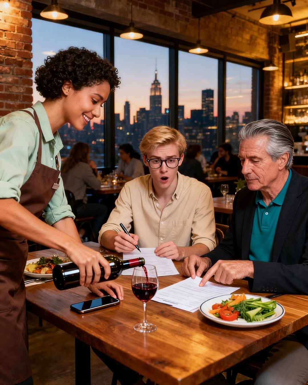Min pappa, som jag inte har någon relation till, gick in i min restaurang i Austin som om han ägde stället, satte sig vid mitt bästa bord och sa: “Ikväll, du lämnar över 15 % till din bror.” Sedan hotade han att ringa min hyresvärd och “göra ditt liv mycket komplicerat.” Jag skrek inte. Jag serverade dem vin, log och sa: “Okej… men min revisor behöver detta vara på band.” Jag lade min telefon på bordet, tryckte på inspelningsknappen och lyckades få honom att nämna ett “gammalt familjelån” högt… Sedan gled jag papperna över bordet, och precis när min bror tog pennan, vibrerade min telefon med ett meddelande som fick min mage att frysa till is…
