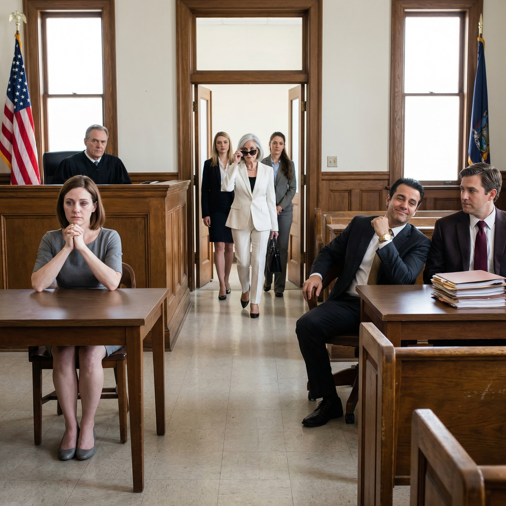 Dom › Wiadomości › Artykuł „Usiądź tam i bądź wdzięczny, że cokolwiek oferuję,” powiedział mój mąż z drugiej strony sali rozwodowej po zablokowaniu naszych kont, zamianie przyjaciół w świadków przeciwko mnie i upewnieniu się, że przyjechałam w szarym stroju bez prawnika u boku, a ja ciągle wpatrywałam się w mosiężne klamki na drzwiach za nim, ponieważ Victor zapomniał o osobie, którą nigdy nie powinien był zmuszać mnie do zadzwonienia.