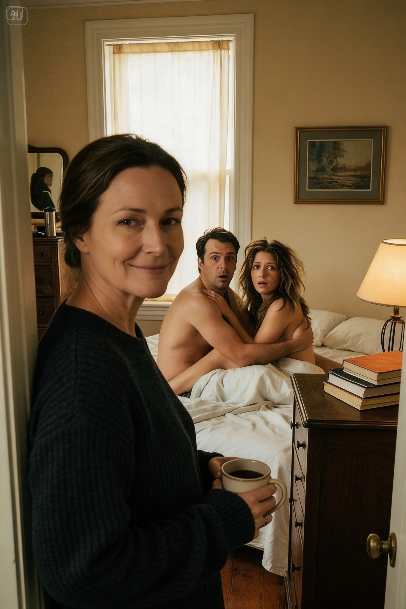 Wszedłem i zastałem męża w łóżku z inną kobietą — ale zamiast krzyczeć lub się załamać, cicho poszedłem do kuchni, zaparzyłem kawę i uśmiechnąłem się, wiedząc, że następny ruch zmieni wszystko.