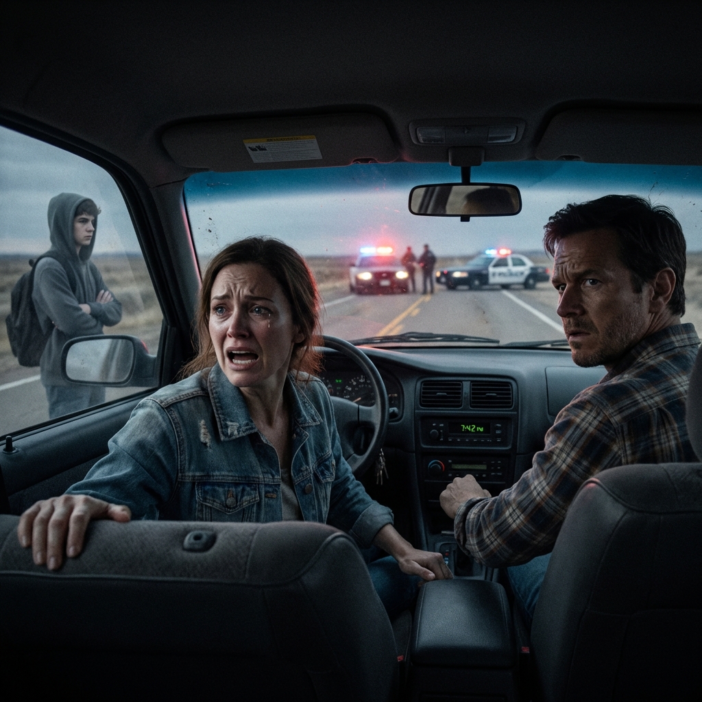 Droga była cicha, za cicha. Aż w końcu zaskoczyło. „Zatrzymaj samochód. Natychmiast!” Krzyknęłam. Mój mąż zahamował. „Co się dzieje?” zapytał. Wskazałam przed siebie — ukryte postacie, migające światła czekające w oddali. Pułapka. Ale to nie był najgorszy part. Ręce zaczęły mi drżeć, gdy szepnęłam: „Powiedział im, gdzie będziemy… nasz syn to zrobił.” I wiedziałam, że mu nie wybaczę.