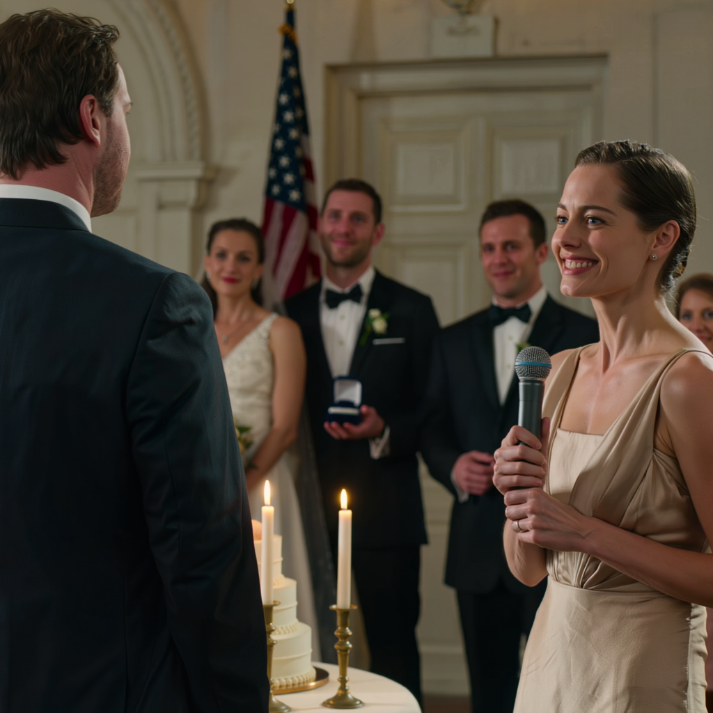 Minha irmã planejou seu anúncio de “Noivado Surpresa” no meu casamento, todos sorrindo enquanto ela pegava o microfone. Mas quando o padrinho se levantou e começou seu discurso, a expressão no rosto dela mudou. Ele compartilhou algo que ninguém esperava.