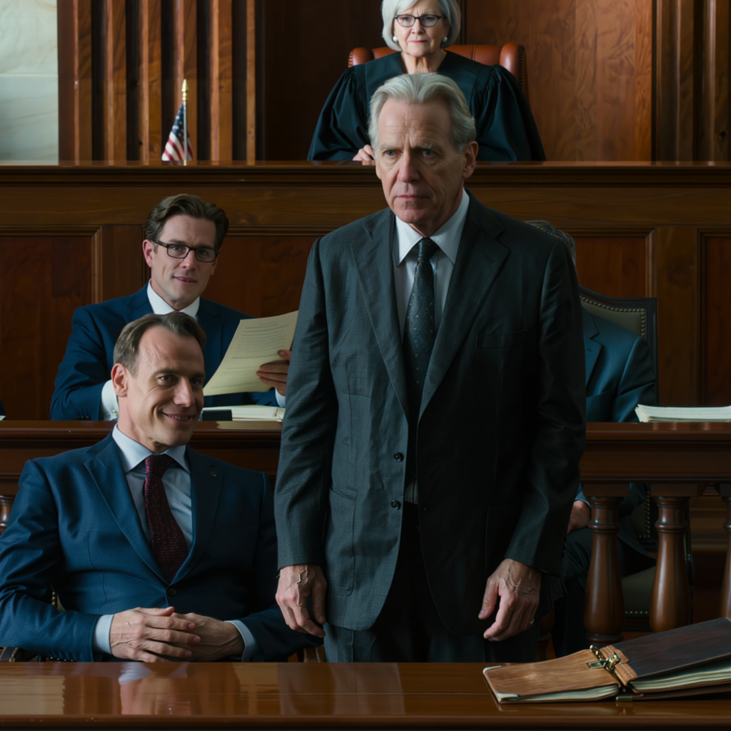 Mitt i förhöret smirkade min son och sa: “Den här gamle mannen har inte ens råd med en advokat,” och hela rummet vände sig mot mig som om jag redan hade förlorat. Jag argumenterade inte. Jag lade bara ett ärende på domarens skrivbord — och så fort hans advokat blev blek, visste jag att min arroganta son hade logit lite för tidigt.