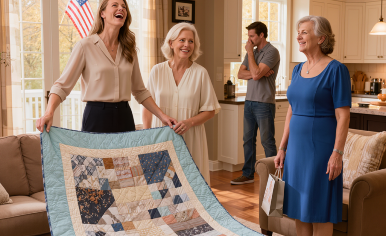 På min sons inflyttningsfest gav jag min svärdotter den filt jag hade tillbringat tre veckor med att sy, och hon höjde den och skrattade: “Det är det, mamma? Det ser ut som en tras”,
medan hennes mamma rörde vid kanten med två fingrar och gav mig ett litet “vad sött”-leende — jag plockade tyst upp min väska och gick hem, och nästa morgon ringde min advokat: “Dorothy, de har precis fått reda på vem som verkligen ligger bakom huset de bor i.”