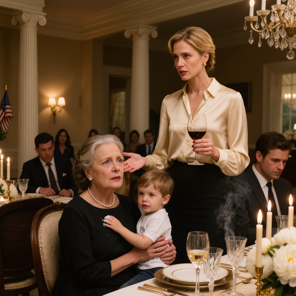 Na obiedzie urodzinowym mojego wnuka, moja synowa nagle zadzwoniła po ochronę i powiedziała zimno: „Odsuńcie tę biedną starą kobietę od stołu”, tuż przed gośćmi, podczas gdy mój syn tylko spuścił oczy na talerz — czego nie wiedziała, to że następnego ranka, gdy weszła do budynku, w którym pracowała jako menedżerka, osoba siedząca na najwyższym piętrze zapamiętała każde słowo.