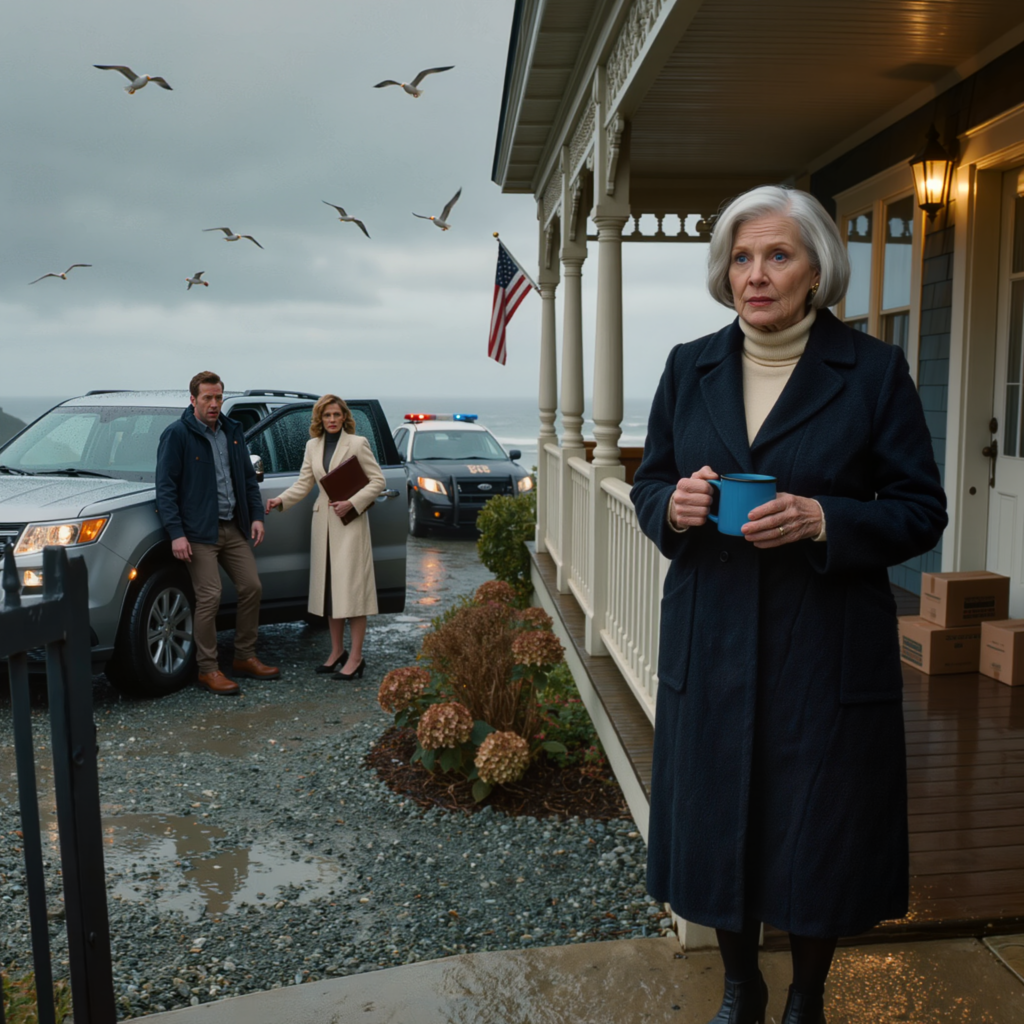 Visst, flytta in här, hon kommer att betala för allt,” jag hörde min son viska när han trodde att jag sov, och i dagar efter det undvek han mig som om han väntade på att en scen skulle vara redo, sedan på måndag morgon körde han upp vid grinden med sin fru och en flyttbil, men i det ögonblick som grinden öppnades, frös de båda — den sortens frösning som drabbar folk i det ögonblick de inser att detta hus inte kommer att bete sig som de planerat.