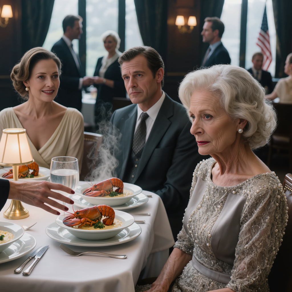 Vi serverar inte extra måltider,” sa min svärdotter när hon sköt ett glas vatten mot mig medan hela hennes familj slet i $60-hummerar framför mig; min son tillade, “Mamma, du borde veta din plats”; jag argumenterade inte, jag bara log och sa, “Noterat” — och när kökschefen gick ut ur köket började ansiktena runt det bordet förändras.