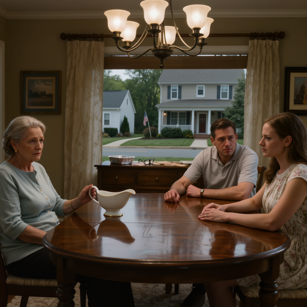 Nu när din man är död, gå vidare och sörj, packa dina saker och kom inte tillbaka,” sa min svärmor precis vid middagsbordet, och min son log bara, nickade och tillade: “Det där huset var aldrig riktigt ditt,” så jag tyst flyttade ut utan att säga ett ord — nästa morgon, när jag gick in i banken, började vissa inse att de hade pratat för tidigt.