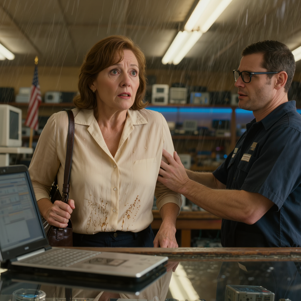 Jag tog bara min sons gamla laptop för att få skärmen utbytt, men i det ögonblick den blev fixad drog teknikern in mig i hörnet av butiken, blek som ett lakan, och viskade: “Avboka dina kort, ändra varje lösenord, och gå inte hem än” — Jag trodde fortfarande att det var arbetsfiler tills han vände skärmen mot mig och jag insåg att någon i mitt hus hade gått för långt