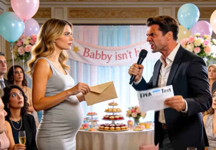 Vauvavieraissamme mieheni tempaisi äkkiä mikrofonin ja sanoi: „Kaikki, minulla on vielä yksi tärkeä ilmoitus.“ Sitten hän nosti esiin kirjekuoren ja julisti: „Tämä on vauvamme DNA-testi.“ Koko huone hiljeni täysin, kun hän huusi: „Hän ei ole minun lapseni! Selittäkää tämä!“ Nousin hitaasti seisomaan… ja otin esiin oman kirjekuoreni.