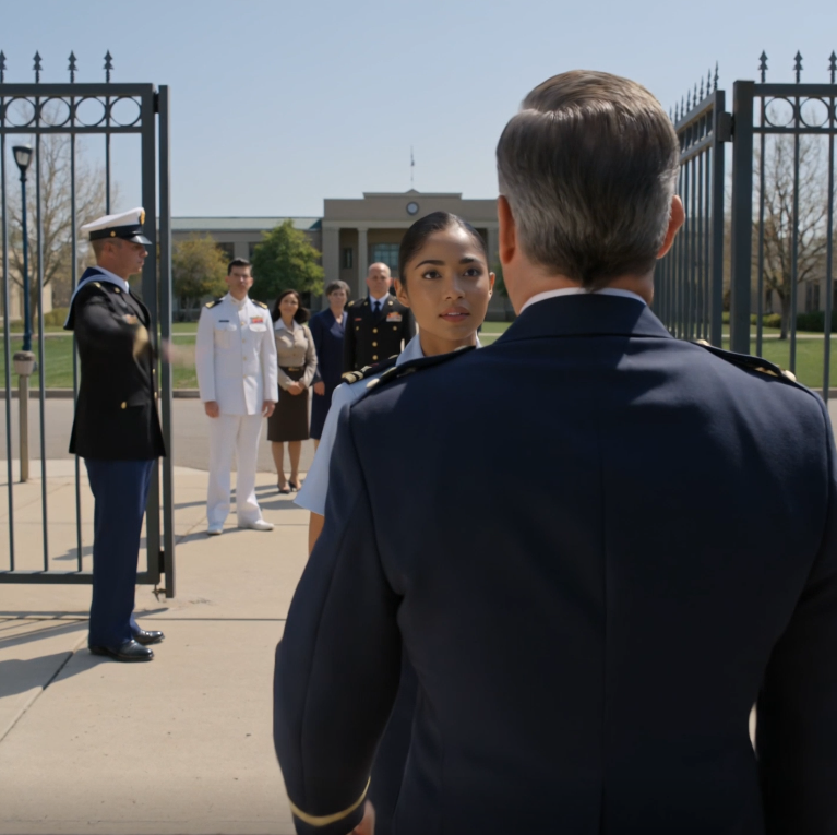 Na ceremonii mojego brata, ochroniarz powiedział: „Nie jesteś na liście,” a on uśmiechnął się pod nosem: „Ona tylko pakuje papiery” — ale gdy z czterogwiazdkowym generałem wysiadł czarny sedan, nazwał mnie „admirał Hayes,” a cała Akademia Marynarki Wojennej odwróciła się, by spojrzeć, moja rodzina zdała sobie sprawę, że siostra, którą wymazali, zaraz od nowa wszystko napisze