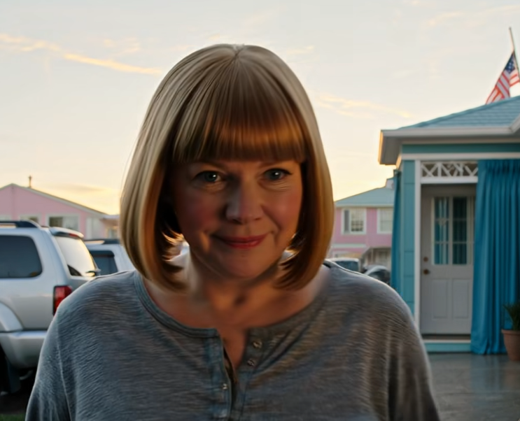 Kling Prompt (EN) — 1:1, 5s 1:1, 5s, yksittäinen otto, valokuvamaista. Sisällä modernissa Yhdysvaltain pankissa: englanninkielinen kyltti, pieni amerikkalainen lippu tiskillä, hienovarainen punavalko-sininen sisustus. Pehmeät diffuusit kattovalot, mattaheijastukset (EI häikäisyä, EI linssin hehkua). Keskipitkä 35mm-objektiivi, kamera noin 3 metrin päässä, hidas dolly-in. Keskellä: kaunis 68-vuotias amerikkalaisnainen kirkkaalla valkoisella käsivammalla, UUSI kasvot (mantelinharmaat silmät, kevyet pisamat), UUSI hius: mansikkalohenväriset pitkät kerrokselliset aallot. Hän katsoo suoraan kameraan rauhallisella surullisella hymyllä ja hiljaisella itsevarmuudella, terävät valonheijastukset, pitäen keltaista kirjekuorta punaisella vahakiehkuralla (ei luettavaa tekstiä). Oikealla: komea tummatukkainen poika + loistokäsivartinen odottava vaimo, joka pitää eläväistä punaista kansiota; molemmat katsovat kameraan, hienovarainen paniikki. Pankkiiri turkoosipuvussa liu’uttaa sinistä kynää pois, painaa piilotettua painiketta; sivuovi avautuu ja vartiointivirkailija astuu sisään. Kasvot terävät, ei epätarkkuutta. Ei leikkauksia, ei tekstiä, ei dialogia. Musiikki: jännittynyt pehmeä piano + matala pankkitausta.