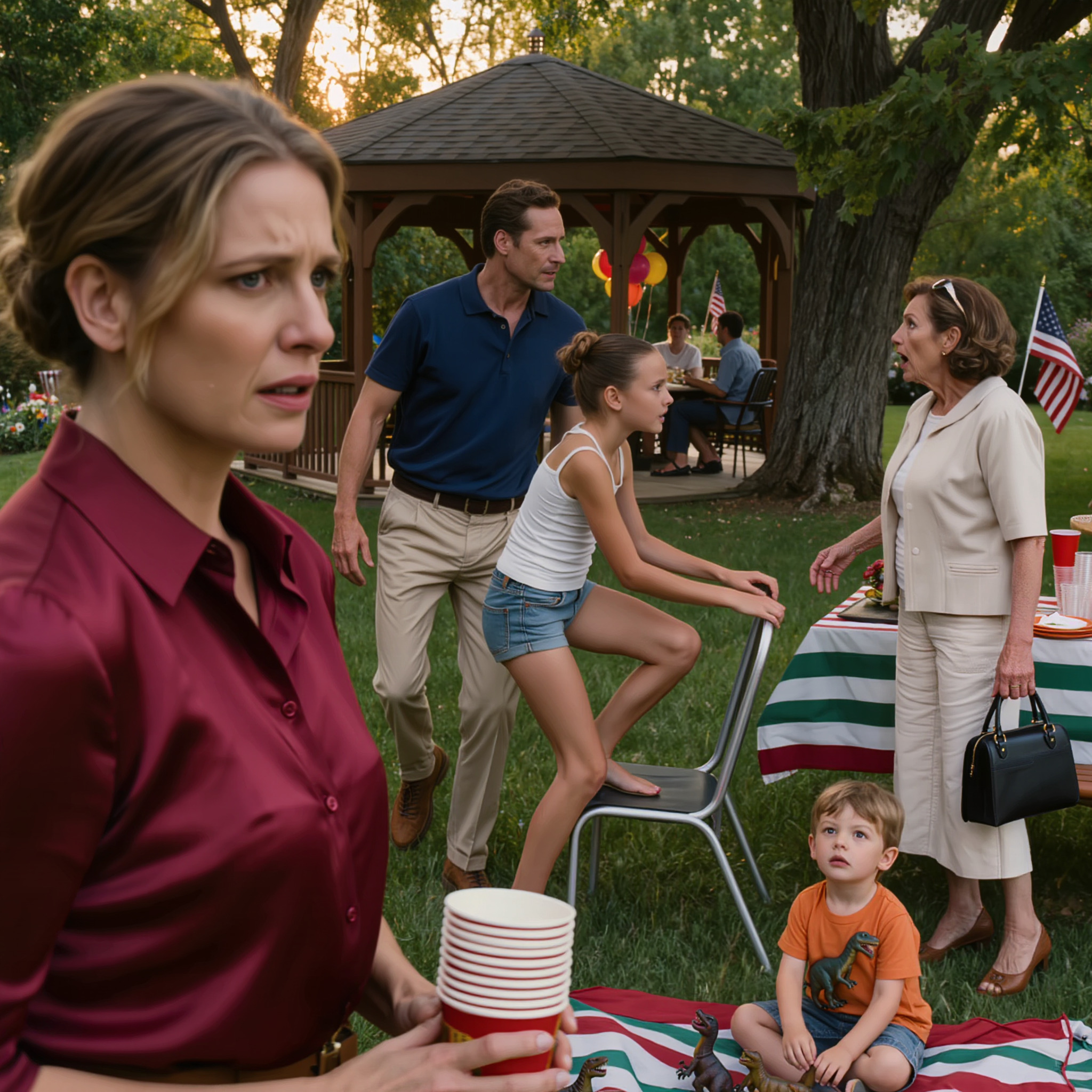 No piquenique, minha mãe disse: “Na próxima vez, não traga a criança.” Ninguém defendeu meu filho. Até minha filha mais velha empurrar a cadeira para trás e dizer: “Repita isso.” A mesa inteira ficou quieta. E então…