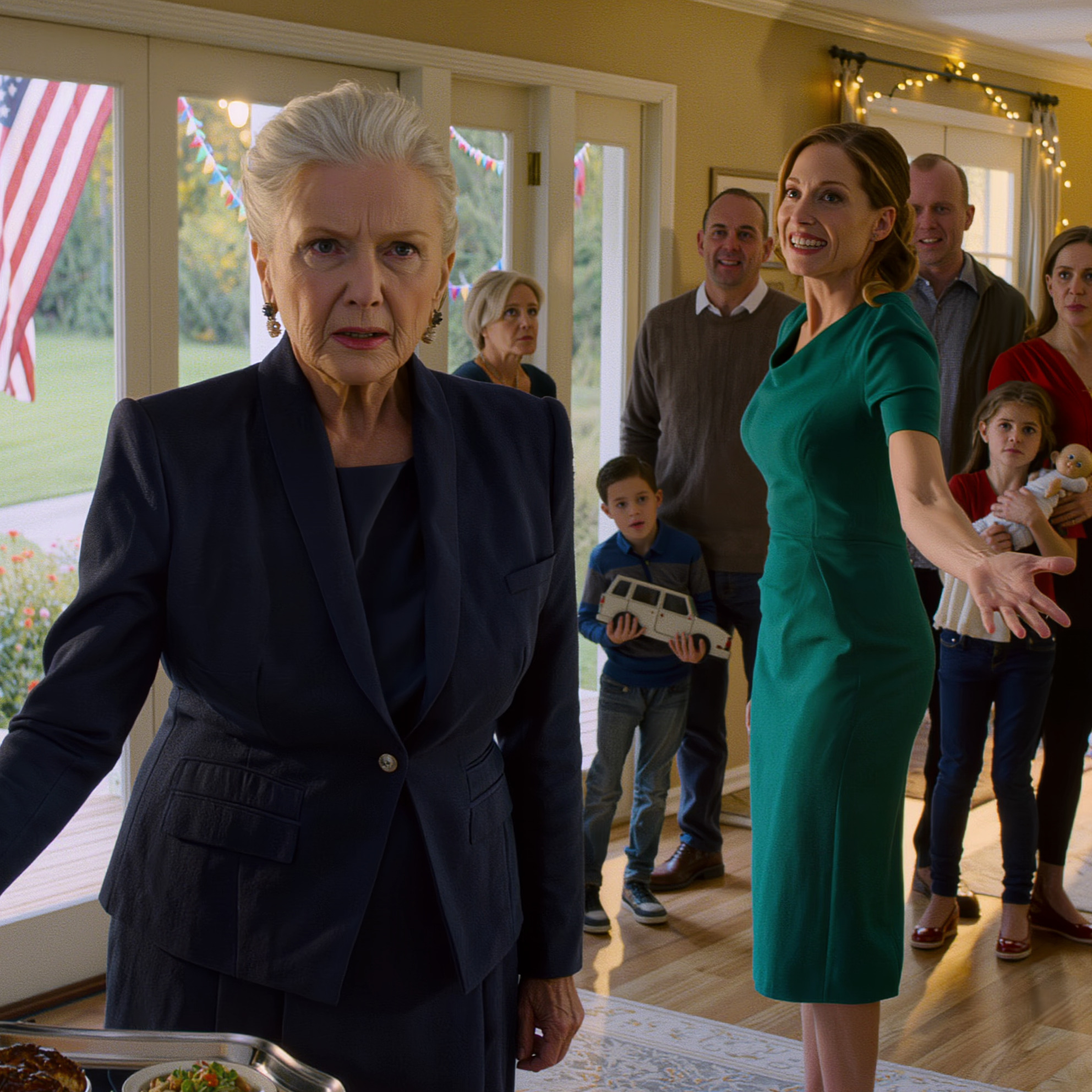 Oh, você é a babá das crianças? Por favor, leve-as para o quarto dos fundos.