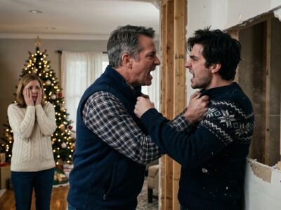 Eu estava embrulhando presentes de Natal quando abri a janela e ouvi minha irmã zombar, “Não quero passar o Natal com aquele inútil perdedor.” Meu pai respondeu, “Apenas o tolera um pouco mais, até ele terminar de pagar a reforma da casa.” Quando o Natal chegou, a reforma não estava concluída, os credores estavam na porta… e o membro da família “inútil” de quem eles dependiam tinha desaparecido.